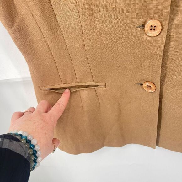 F.P.S.A vintage Three Button Blazer Jacket Short Sleeve Linen Blend Khaki Size 1 - Picture 7 of 7